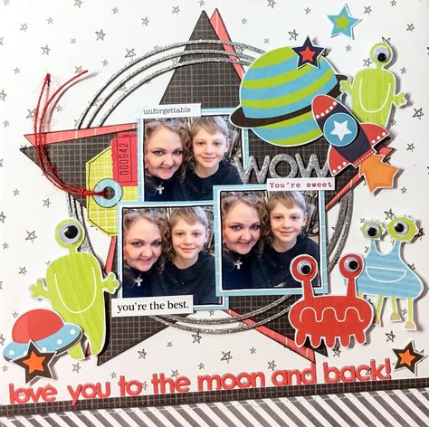 Love You to the Moon and Back - Crate Paper - Little You Collection Perfect + BasicGrey - Origins Collection Double Sided Paper - Authentic Circle Scrapbook, Boy Scrapbook Layouts, Scrapbook Design Layout, Scrapbook Boys, Star Students, Crate Paper, Red Paper, To The Moon And Back, Fun Challenges