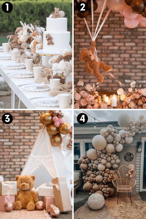 25+ "We Can Bearly Wait" Teddy Bear Baby Shower Ideas - One Sweet Nursery Boho Bear Baby Shower Ideas, Can Bearly Wait Baby Shower Ideas, Bear Centerpieces, Teddy Bear Centerpieces, Teddy Bear Baby Shower Theme, Bear Baby Shower Cake, Bear Baby Shower Theme, Teddy Bear Party, Teddy Bear Theme