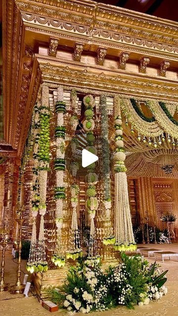 Festa Events on Instagram: "Everything shines brighter in gold, and our monotone mandap with accents of white and green florals is the ultimate proof! ✨The golden mandap with beautiful South Indian elements and centerpieces was something out of the ordinary. It's the detailing that makes everything more magical.  A&V Wedding 28.08.2024 . . . . #eventstyling #southindianweddings #weddingdecor #eventsbyfesta" Traditional Wedding Decor Indian, Mandapam Decoration South Indian, Wedding Stage Decorations Indian Traditional, South Indian Mandap Decor, Traditional Stage Decoration, Traditional South Indian Wedding Decor, South Indian Wedding Decorations, Indian Mandap Decor, Indian Wedding Stage Decoration