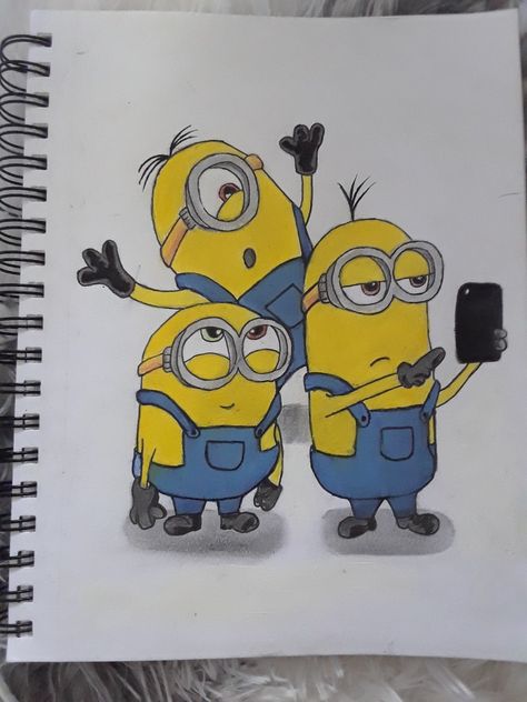 Cartoon Movie Drawings, Cute Mini Cartoon Drawings, Drawing Ideas Characters Cartoon, Drawing Of Minions, Cartoon Drawing Inspiration, Minions Cartoon Drawing, Disney Drawings Colored, Cool Drawings With Color, Easy Minion Drawings