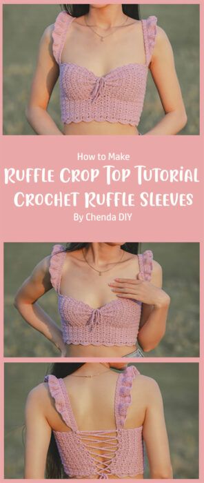 7 Stylish Ruffle Sleeve Top Free Crochet Pattern Ideas - Carolinamontoni.com Crop Top Free Crochet Pattern, Crochet Corset Top Tutorial, Crochet Ruffle Sleeve Top, Crochet Ruffle Top Pattern, Crochet Fairy Top Pattern, Corset Top Crochet Pattern, Crochet Fairy Tops Free Patterns, Cute Crochet Top Patterns Free, Corset Crochet Patterns Free