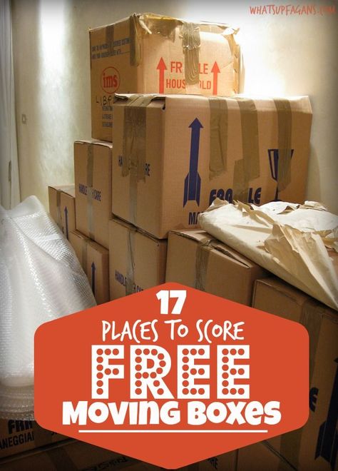 A great list of places where you can score FREE Moving boxes! Talk about making your DIY moving a little more affordable. Thankful for these tips. Free Moving Boxes, Diy Moving, Moving House Tips, Moving Hacks Packing, Moving Help, Organizing For A Move, Moving Supplies, Moving Truck, Packing To Move