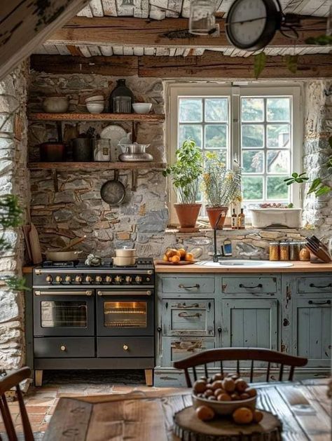 Stone Cottages Interior, French Tudor, Country House Kitchen, Property Ideas, Whimsical Cottage, Cottage Living Room, Kitchen Backsplash Ideas, Country Kitchens, Mountain Cottage