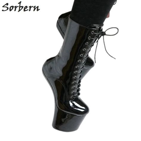 Sorbern 20Cm Hoof Heelless Ankle Boots For Women Platform Shoes Cosplay Unisex Dragqueen Booty Extreme High Heels Vamp Cos Shoes Exotic Pole Dance, Shiny Shoes, Pu Boots, Pu Heels, Boot Types, Platform Ankle Boots, Pole Dance, Round Toe Heels, Lace Up Ankle Boots