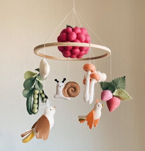 Baby mobile BIG RASPBERRY/ bird green peas mushrooms | Etsy Bird Nursery Decor, Future Parents, Mobile Ideas, Forest Birds, Stars Baby Mobile, Bird Nursery, Baby Wreath, Strawberry Baby, Diy Bebe