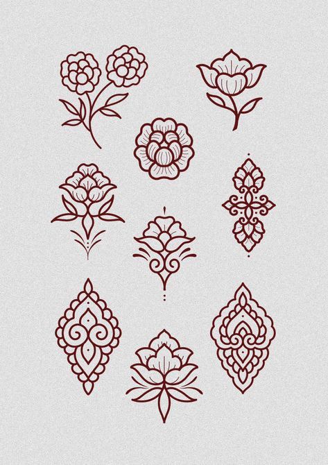 South Asian Inspired Tattoo, South Asian Tattoo Design, Thailand Inspired Tattoos, Oaxaca Tattoo Ideas, Folky Tattoo, Persian Pattern Drawing, South Indian Tattoo, Ornamental Hand Tattoos For Women, South Asian Tattoo