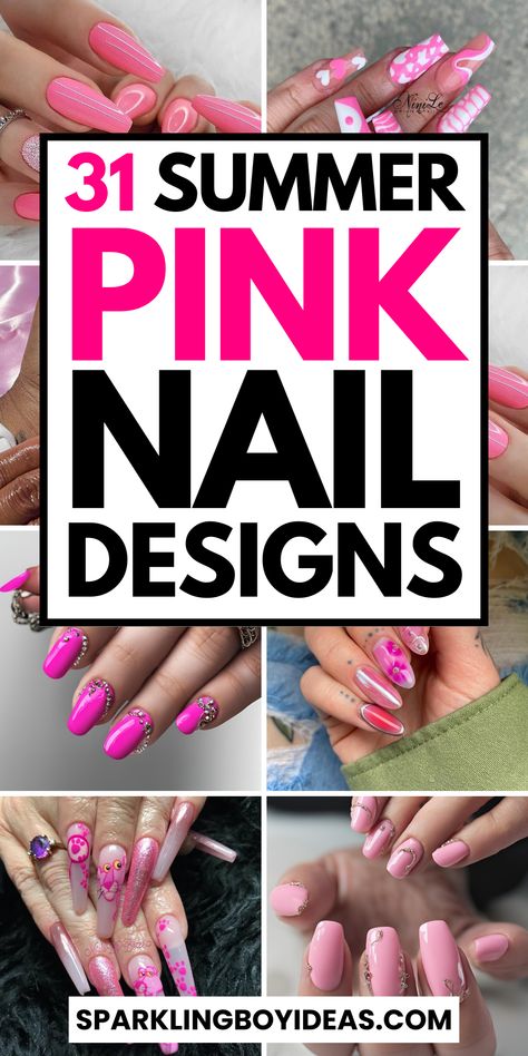 Pink nail designs are perfect for any occasion. Discover cute pink nails with pink glitter nails and pink ombre nails for a stylish look. Try pink and white nails or a classic pink French manicure. Hot pink nails and pink gel nails add a bold touch. Explore pink acrylic nails and pink nail polish designs for creative ideas. Pink nail art designs include simple pink nails and elegant pink marble nails. Stay trendy with pink nail designs for summer, pink and gold nails, and pink floral nails. Summer Nail 2024 Trends Pink, Hot Pink Summer Nails Designs, Pink Summer Nails 2024, Fun Pink Nails, Hot Pink Nails With Design, Pink Nail Polish Designs, Hot Pink Nail Designs, Nail Designs Hot Pink, Pink French Manicure