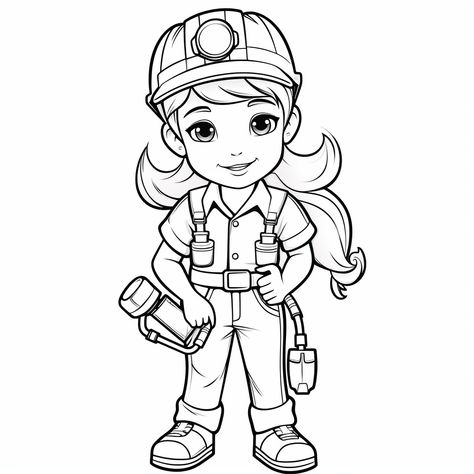 illustration of Electrician on duty coloring Female Electrician Aesthetic, Mechanic Coloring Pages, Electrician Cartoon Images, Construction Worker Coloring Pages, Female Electrician, Safety Gear, Hands On Activities, Creative Play, Free Kids