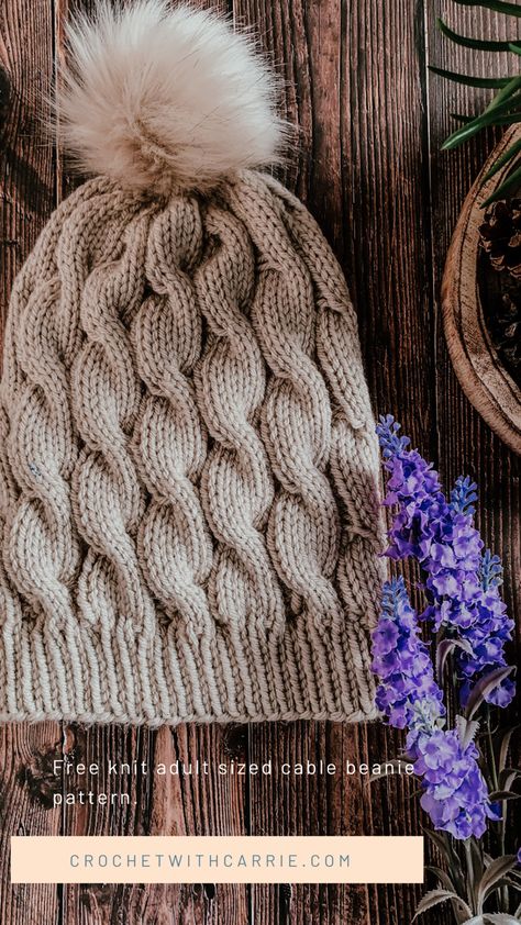 Knit beanie hat pattern Cable Knit Hat Free Pattern, Cabled Beanie Knitting Pattern, Knit Cable Hat Pattern, Chunky Cable Knit Hat, Cable Beanie Knitting Pattern, Free Cable Knit Hat Pattern, Winter Knitting Projects, Cable Knit Hat Pattern Free, Knit Cable Hat Pattern Free