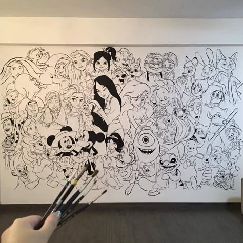 Disney Toy Story Mural, Disney Wall Painting, Cartoon Wall Painting Ideas, Disney Mural, Ganesha Art Illustration, Cartoon Wall Painting, Doodle Wall, Disney Bedrooms, Disney Diy Crafts