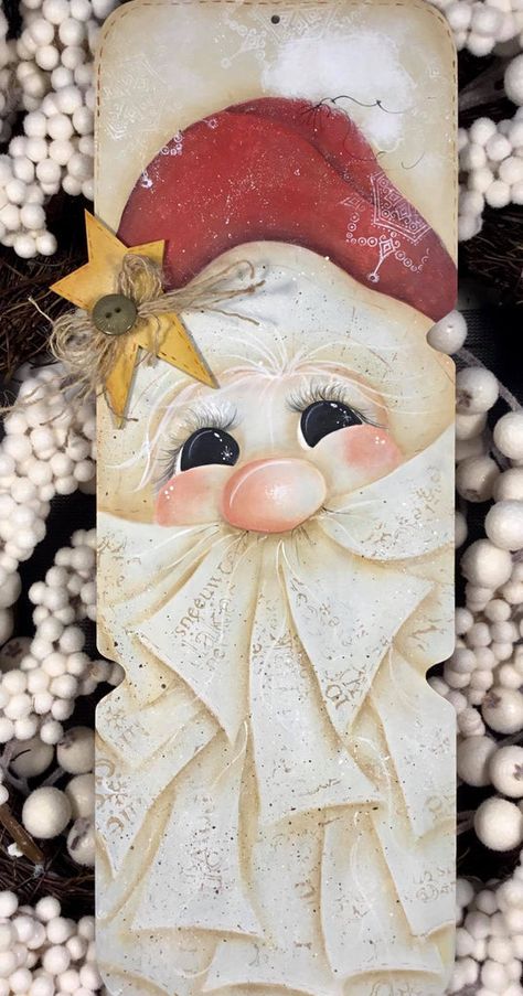 Santa Paintings, Primitive Star, Santa Patterns, Painted Christmas Ornaments, Christmas Signs Wood, Christmas Wood Crafts, Christmas Canvas, Decoration Originale, Christmas Crafts Decorations