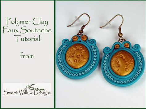 Sweet Willow Designs: Tutorial with Videos - Polymer Clay Faux Soutache Soutache Tutorial, Clay Texture, Polymer Earrings, Hot Jewelry, Soutache Jewelry, Cake Decorating Tutorials, Polymer Clay Projects, Polymer Clay Tutorial, Clay Tutorials