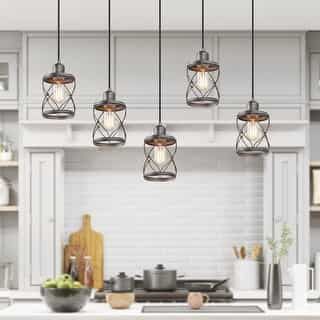 Bed Bath & Beyond | The Best Deals Online: Furniture, Bedding, Rugs, Kitchen Essentials & More Farmhouse Island Pendant Lights, Kitchen Bar Light Fixtures, Farmhouse Kitchen Lighting Ideas, Rustic Chandelier Farmhouse, Kitchen Bar Lighting, Wood And Metal Chandelier, Bar Light Fixtures, Metal Kitchen Island, Country Chandelier