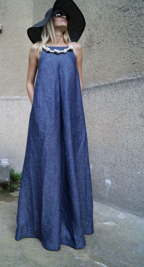 299570476c6f0309545110c592b6a63bdesc51373404ri Vestiti In Jeans, Xxxl Dress, Maxi Design, Denim Maxi Dress, Mode Boho, Linnet, Crewneck Dress, Business Outfit, Unique Dresses