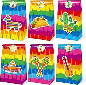 MOAXMOA Mexican Fiesta Candy Bags 24 PCS Party Favor Goodie Treat Bag Candy Treat Favors Bags Cinco De Mayo Themed Birthday Baby Shower With Cute Stickers Fiesta Party Favors, Mexican Fiesta Party, Mexican Birthday, Fiesta Theme Party, Treat Gift, Birthday Stickers, Party Favor Bags, Candy Bags, Party Card