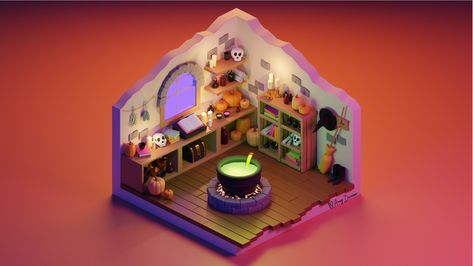 How I Created a 3D Witchy Cauldron Room Cauldron Room, Witch Bedrooms, Magic Room, 3d Living Room, Witchy Room, Magical Room, Witch Room, Isometric Drawing, Magical Images