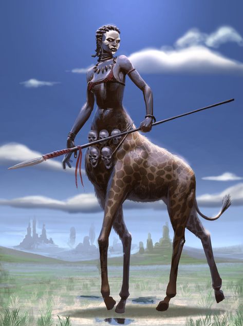 African Warrior Centauress - CDC, Fernando Granea on ArtStation at https://www.artstation.com/artwork/VbZvb African Centaur, African Warrior, Creature Fantasy, Mythical Creatures Fantasy, Fantasy Races, Fantasy Monster, Fantasy Creatures Art, Mythical Creatures Art, Mythological Creatures