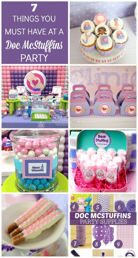 7 Must-Haves for your Doc McStuffins Party, featuring dessert tabke idea and party supplies!i | CatchMyParty.com 4de Verjaardag, Doc Mcstuffin, Doc Mcstuffins Birthday Party, Doc Mcstuffins Party, Doc Mcstuffins Birthday, Kid Parties, Doc Mcstuffins, Festa Party, Girl Birthday Party