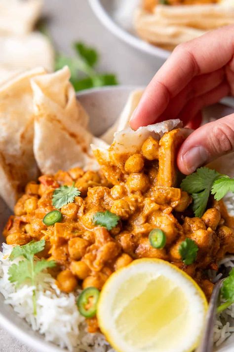 Creamy Chickpea, Coconut Products, Vegan Chickpea Curry, Chickpea Curry Recipe, Vegan Chickpea, Plant Based Desserts, Ginger Nut, Vegan Yogurt, Vegan Curry