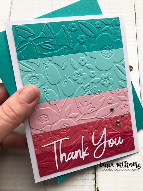 Card Embossing Ideas, Embossed Card Ideas, Cards Made With Embossing Folders, Scrapbook Thank You Cards, Simple Handmade Thank You Cards, Cards Using Embossing Folders, Handmade Cards Thank You, Thank You Homemade Cards, Paper Scrap Cards