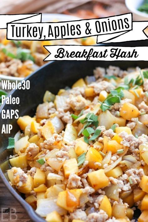 Everyone will love these comfort foods cooked together to make this delicious 1-pan meal, for either a breakfast hash or even a simple dinner! #whole30 #aip #paleo and #gapsdiet #breakfast #dinner #hash #onepan #onedishdinner #onepanmeal Turkey Apple, Apples And Onions, Primal Living, Aip Breakfast, Eat Beautiful, Beautiful Recipes, Autoimmune Paleo Recipes, Aip Paleo Recipes, Hash Recipe