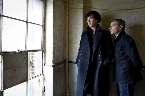 Martin Freeman, left, who plays John Watson, in "Sherlock" is also no stranger to chameleon-like roles.  Photo: Colin Hutton, AP / PBS Sherlock Season 4, Sherlock Season 3, John Lock, Sherlock Series, Sherlock Cumberbatch, Mrs Hudson, Steven Moffat, Dr Watson, Bbc Tv Series