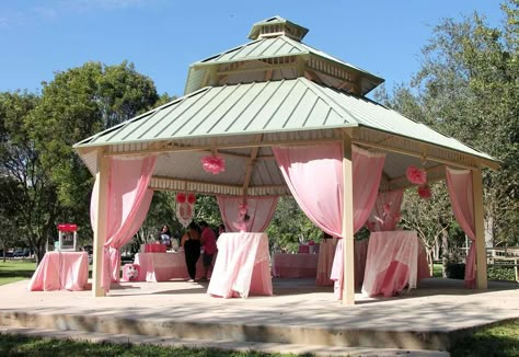 Pavilion Birthday Decor, Birthday Gazebo Decorations, Park Gazebo Decorations Birthday, Minnie Mouse Backyard Birthday Party, Decorate Gazebo For Party, Park Gazebo Decorating Ideas, Gazebo Birthday Party, Pavillion Birthday Party, Public Park Birthday Party Ideas