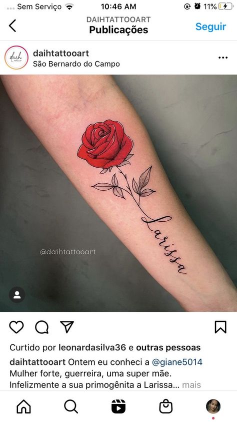 Red Rose Tattoos For Women, Rose Tattoo With Name, E.t Tattoo, Memorial Tattoo Ideas, Rose Tattoo On Arm, Girls Tattoos, Rose Drawing Tattoo, Flower Tattoo Ideas, Becoming A Tattoo Artist