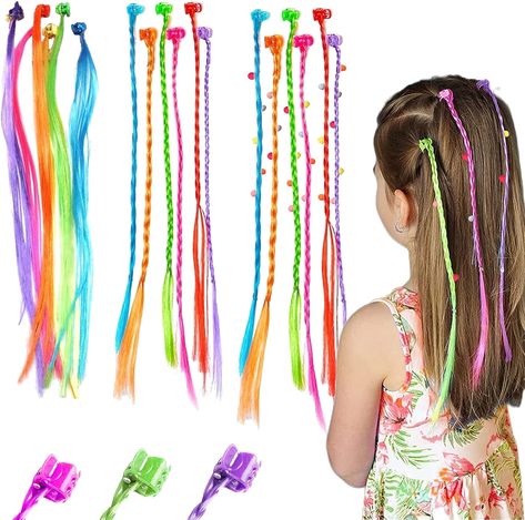 Glitter Bar, Clipin Hair Extensions, Colored Hair Extensions, Halloween Supplies, Braids With Extensions, Girls Hairstyles Braids, Girls Braids, Braid In Hair Extensions