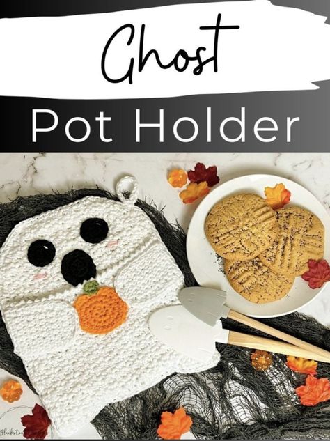 Halloween Crochet Pot Holders, Crochet Baby Bloomers, Pot Holder Pattern, Crochet Pot Holders Free Pattern, Crochet Ghost, Best Crochet Patterns, Crochet Pot, Ghost Pattern, Crochet Hot Pads