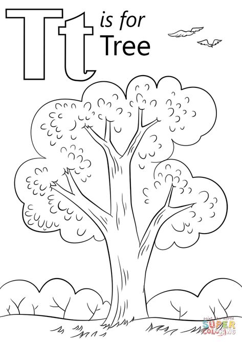 T Is For Tree, Letter A Coloring Pages, Tree Coloring, Coloring Page Free Printable, T Craft, Abc Coloring Pages, Preschool Coloring Pages, Abc Coloring, Alphabet Worksheets Preschool