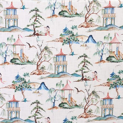 Okayama Flax - Massoud Furniture Chinoiserie Fabric, Chinoiserie Print, Toile Pattern, Pillow Crafts, Asian Garden, Okayama, Drapery Panels, Wallpaper Border, Fabric Stores Online