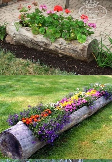 Taman Diy, Log Planter, Have Inspiration, The Secret Garden, Lawn And Garden, Raised Garden, Dream Garden, Garden And Yard, Flower Beds