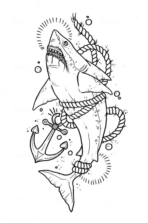 Neotraditional Tattoo Stencil, Neo Traditional Stencil, Bass Tattoo Design, Traditional Shark Tattoo Design, Shark Tattoo Design Drawings, New School Tattoo Designs Drawings, Neotraditional Tattoo Design Black, Neo Traditional Shark, Old School Shark Tattoo