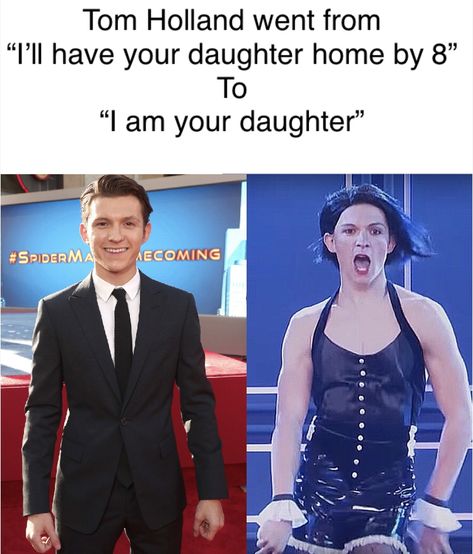 Tom Holland went from this to to thisss Spiderman Tom Holland, Tom Holland Funny, Avengers Humor, Funny Tom, Tom Holland Zendaya, Tom Holland Imagines, Tom Holland Peter Parker, Funny Marvel Memes, Tom Holland Spiderman