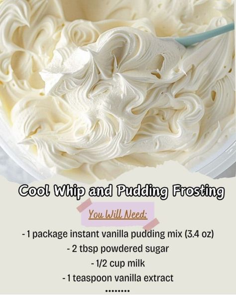 Cool Whip Pudding Frosting, Cool Whip Pudding, Cool Whip And Pudding, Pudding Icing, Whip Frosting, Pudding Frosting, Cool Whip Frosting, Whipped Icing, Frosting Recipes Easy