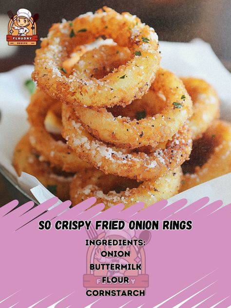 🍽️ Enjoy crispy, golden onion rings that are perfect as a snack or side dish. Crunchy and delicious! 🧅✨ #OnionRings #SnackTime So Crispy Fried Onion Rings Ingredients: Onion (1 large, sliced into rings) Buttermilk (1 cup) Flour (1 cup) Cornstarch (1/4 cup) Baking powder (1 tsp) Salt (1/2 tsp) Black pepper (1/2 tsp) Paprika (1/2 tsp) Garlic powder (1/2 tsp) Oil (for frying) Instructions: Soak onion rings in buttermilk for 1 hour. In a bowl, mix flour, cornstarch, baking powder, salt, peppe... Buttermilk Onion Rings, Fried Onion Rings, French Fried Onions, Daily Recipes, Fried Onions, Onion Rings, Daily Meals, Vegetable Side Dishes, Snack Time