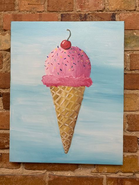 Oil Pastel Ice Cream Drawing, Ice Cream Painting For Kids, Ice Cream Painting, Diy Neon Sign, Cute Painting, Library Art, Candy Art, Painting Canvases, Simple Canvas Paintings