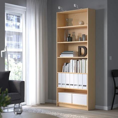 BILLY Bookcase, birch veneer, 31 1/2x11x79 1/2" - IKEA Messy Kids Room, Hemnes Bookcase, Billy Ikea, Ikea Bookcase, Bookcase With Glass Doors, Tall Bookcase, Narrow Shelves, Ikea Billy, Ikea Hemnes