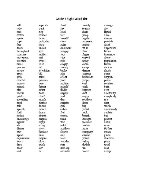 Sight Words Lists | Sight Words List Grade 7 Grade 7 Spelling Words, Grade 7 Worksheets, 7th Grade Spelling Words, Kids Websites, Sigh Words, Spelling Bee Words, Spelling List, Spelling Words List, Words List