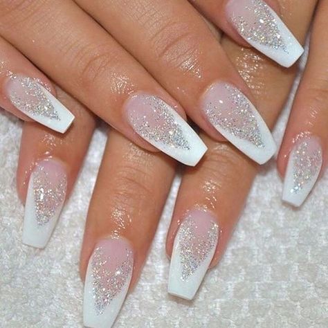 Bridal Nails Designs, Silver Nail Designs, Press Nails, Wedding Nails Glitter, Luxury Press On Nails, Holiday Nail Designs, Silver Nail, Bride Nails, Winter Nail Designs