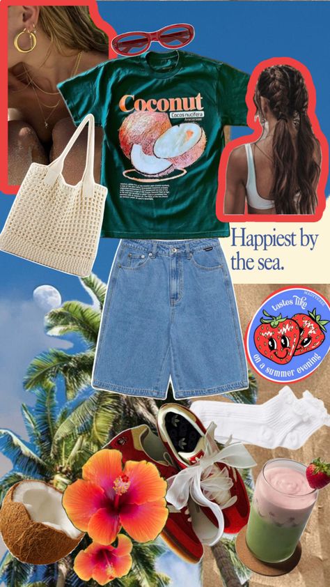 #ootd #summer #beach #summervibes #outfits #outfitinspo #summerfits #island #coconutgirl #colorful Vintage Beach Aesthetic Outfits, Ootd Summer Beach, Colorful Outfits Aesthetic, Beachy Outfit, Beachy Colors, Rush Hour, Ootd Summer, Summer Fits, Summer Evening