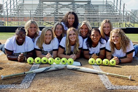 Softball Opening Day Ideas Fun, Cups In Fence Seniors, Softball Senior Group Pictures, Softball Team Pictures Group Photos, College Softball Media Day Poses, Softball Pitcher Senior Pictures, Fun Softball Team Photos, Softball Team Photos, Softball Awards