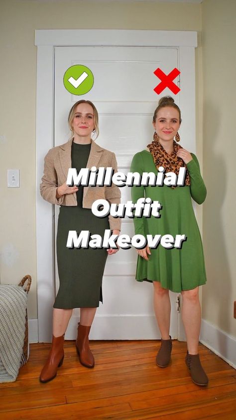 Millennial outfit makeover! (Comment DETAILS to have this makeover sent to your DMs)💕 Sharing an easy way to update this fall dress look to fit the latest trends. All details on our LTk page too ❤️ . . . Outfit update, outfit makeover, fall outfit inspo, dress outfit . #casualoutfitideas #fashionupdate #millenial #fashiontips #falldresses | Two Scoops of Style | Jonas Brothers · Miracle Millenial Outfit Updates, Millennial Outfit, Outfit Inspo Dress, Beth Djalali, 2024 Lookbook, Outfits Nyc, Millennials Fashion, Millenial Fashion, Fall Dress