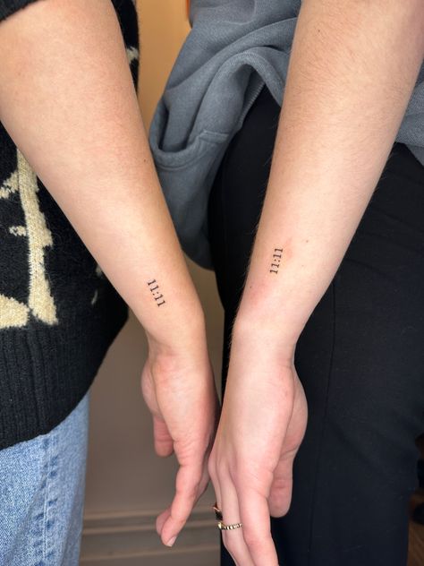 #tattoo #tattooinspo #11:11 #angelnumber #partnertattoo Time Number Tattoo, 11 11 Tattoo Couples, Red 11 11 Tattoo, Time Tattoos Numbers, 11:11 Tattoos, 11:11 Tattoo, 1111 Tattoo Ideas, 11 11 Tattoo Ideas, Number Tattoo Placement