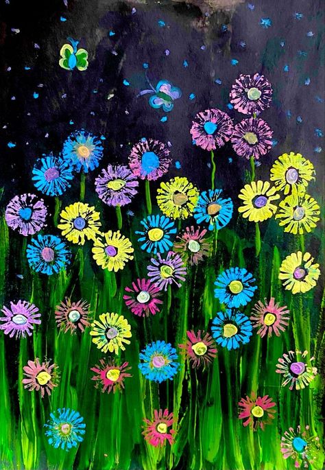 Spring Painting For Kids, Easy Summer Crafts, Spring Arts And Crafts, Dandelion Painting, Summer Morning, Art Painting Gallery, Diy Crafts For Kids Easy, Spring Art, Preschool Art