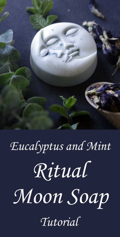 Moon Soap Lunar Ritual Craft DIY - Moody Moons Lunar Ritual, Witchcraft Notes, Pagan Christmas, Soap Tutorial, Pagan Crafts, Mint Oil, Moon Party, Magic Herbs, Ju Ju