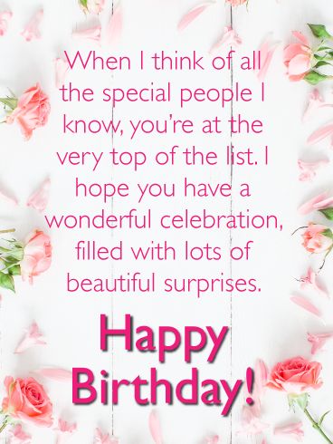 You have a lot of special people in your life, but none as special as her. Wish a wonderful woman you know a very happy birthday with this lovely card, decorated with pretty pink roses all around. It’s a chance to tell her that she’s on the top of your list in every way, and to let her know that you’re hoping her celebration is filled with lots of beautiful surprises. Birthday Wishes For A Wonderful Woman, Happy Birthday Wishes For Her Woman, Happy Birthday Wishes For A Woman, Happy Birthday Woman Beautiful, Happy Birthday Blessings For Women, Beautiful Birthday Wishes Woman, Birthday Blessings For Women, Selfie Background, Spiritual Birthday Wishes