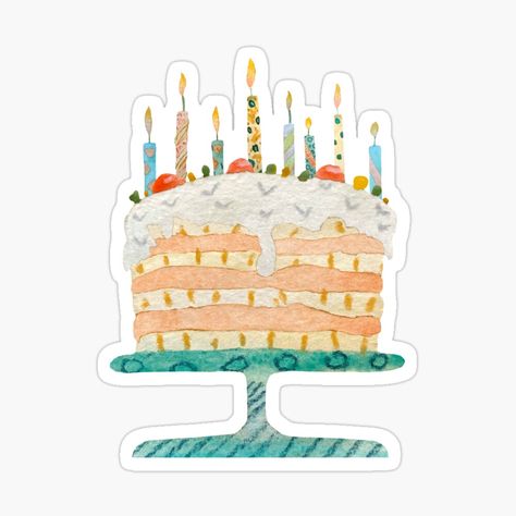 Happy Birthday Watercolor, Birthday Watercolor, Book Stickers, Candle Stickers, Buy Cake, Printables Freebies, Food Candles, Watercolor Stickers, Sweet Food