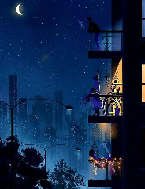 Arte Jazz, Bedroom Drawing, Night Illustration, City Drawing, Night Landscape, Pop Art Wallpaper, City Illustration, Night Painting, Night Art